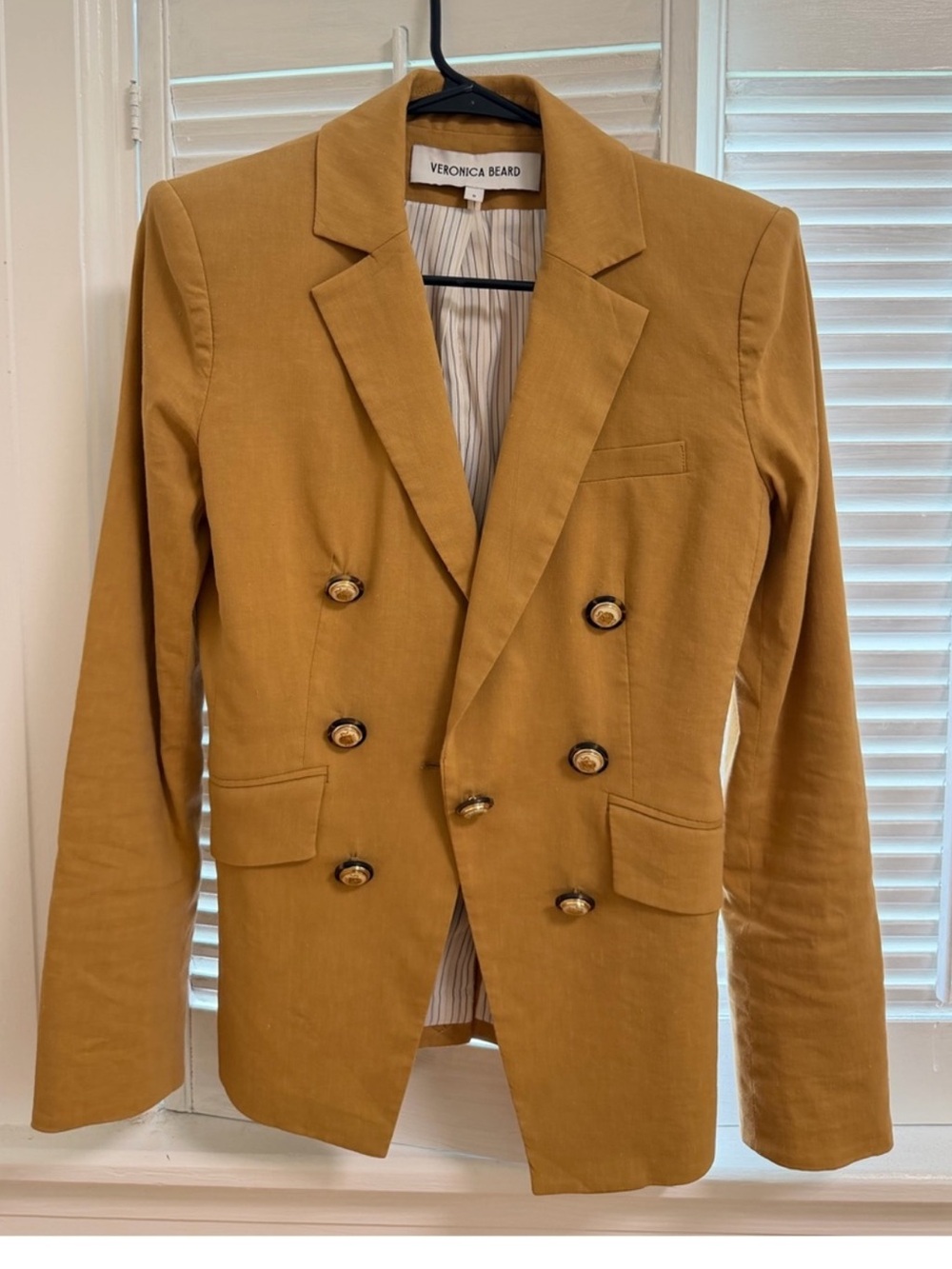 $798 Veronica Beard Double-Breasted Ochre mustard Dickey jacket Sz 2